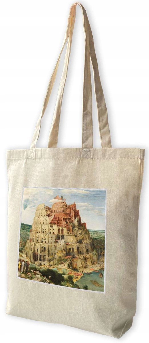 Shopper Tas met Babel Toren Print - Pieter Bruegel - Katoen