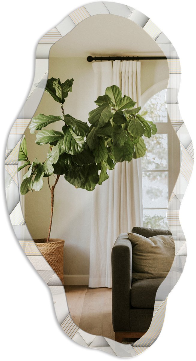 TULUP Elegante Structuur Spiegel - Grijs Stijlvolle Wandspiegel - Organische Spiegel - Woonkamer, Kantoor, Slaapkamer - Geometrisch - 45x90 cm - Totale afmeting 52x97 cm Elegant Ontwerp, Grijs