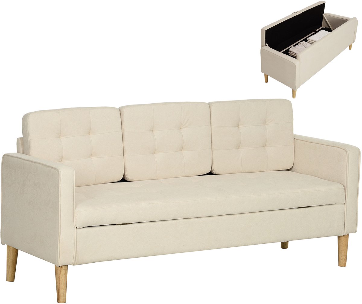 HOMCOM 3-zitsbank - Sneeuwwit flanel - 166,5x62x82cm - Crème