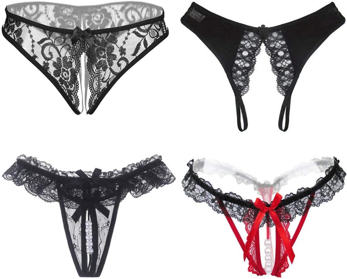 Set van 4 sexy damesondergoed, kant, tanga, slipje, schattige G-string, kort cadeau voor vriendin - ShopVlot