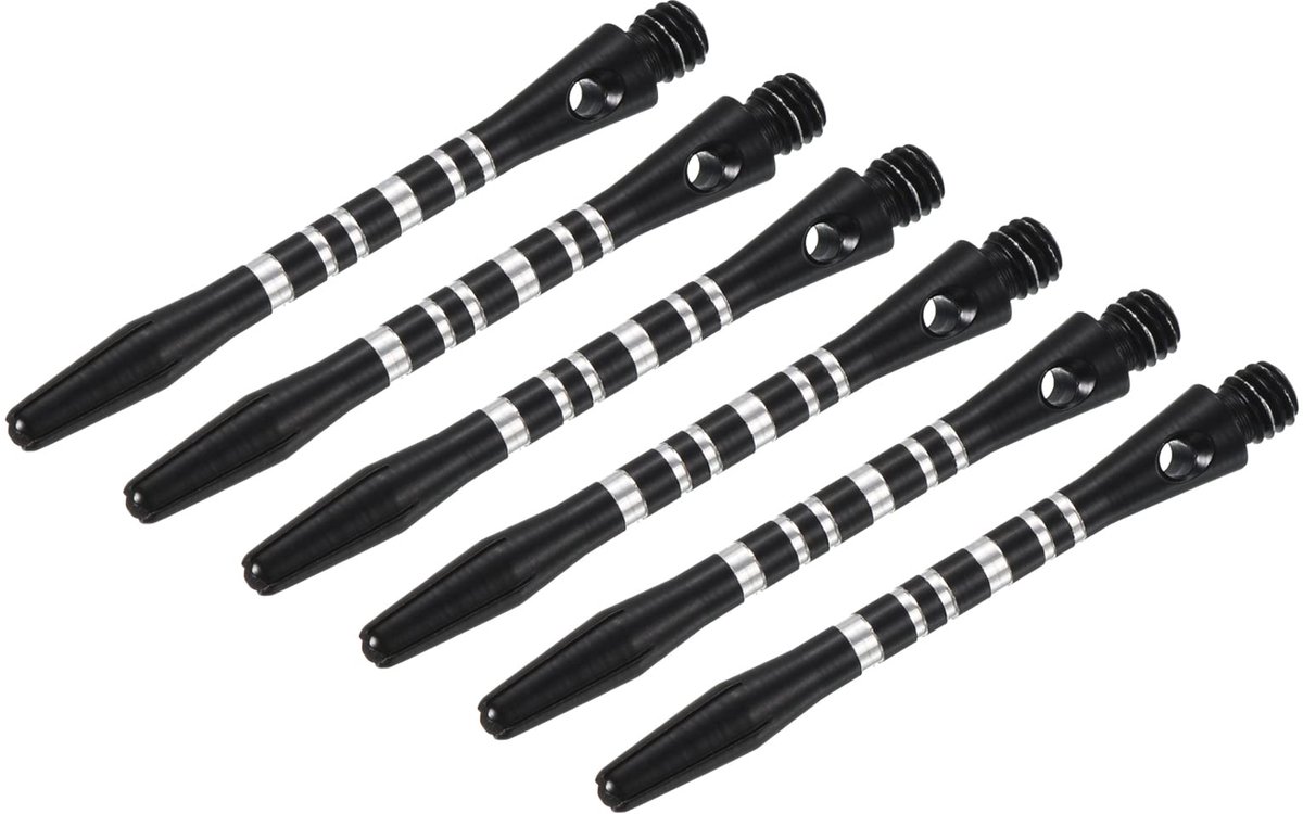 Aluminium Dart Schäfte 6 Stuks, 45mm, 2BA Medium Gewinde, Zilver en Zwart