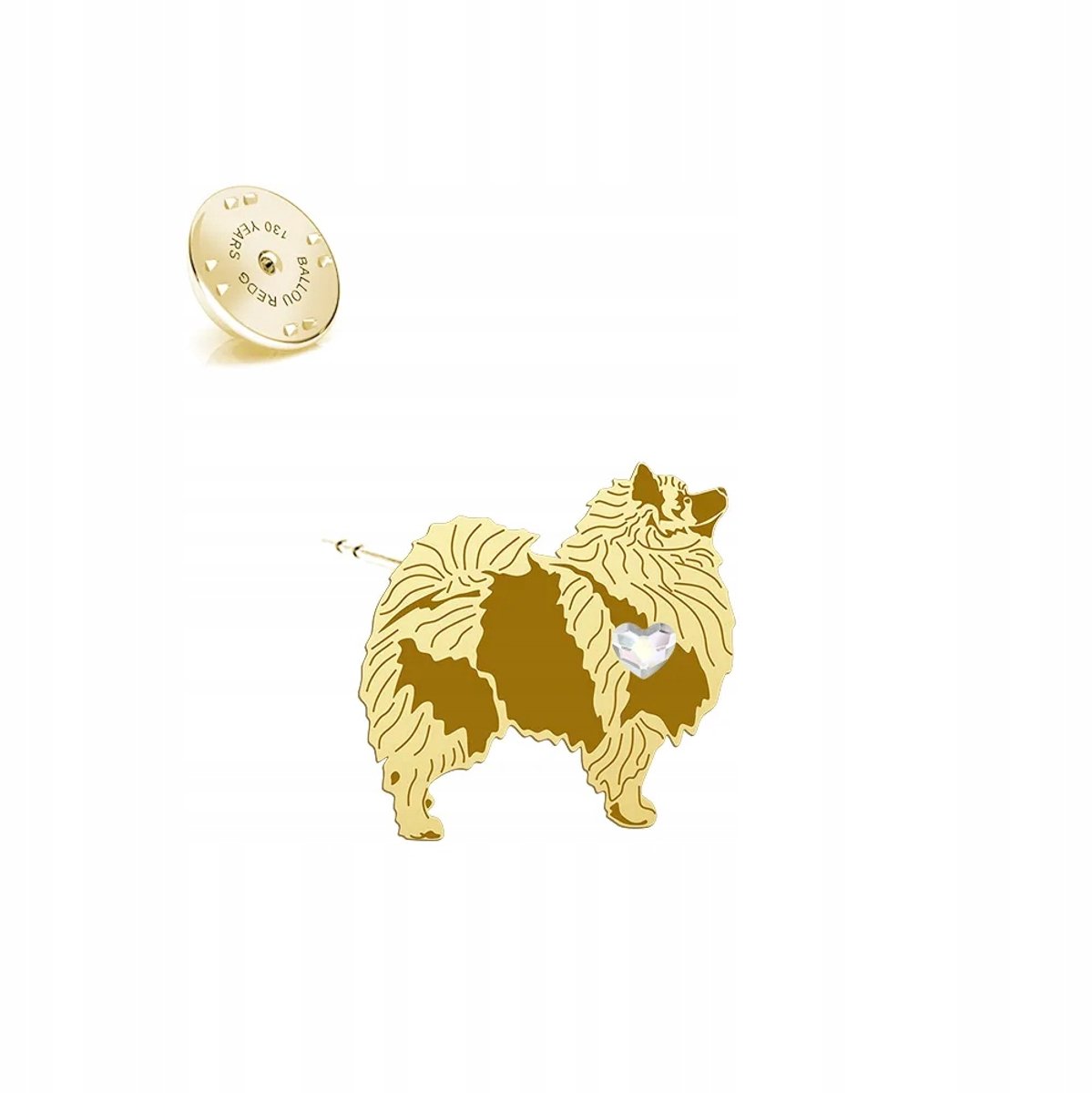 Gouden Wolfspitz Speld - Zilver 925, 24k Goud, Kristal