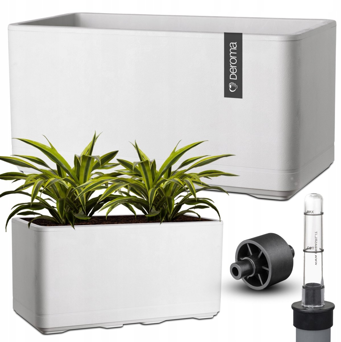 Grote Rechthoekige Plantenbak met Wielen en Waterreservoir, 78cm, Parelwit
