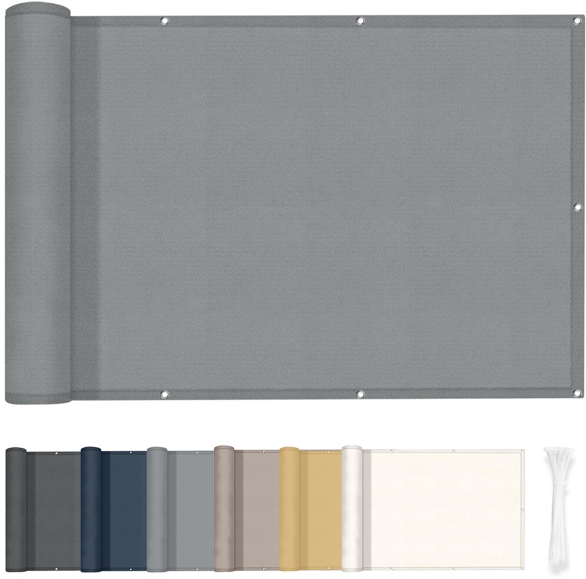 HENG FENG Balkon Scherm 100x600 cm, 160g/㎡ PES Waterdicht, Grijs - ShopVlot
