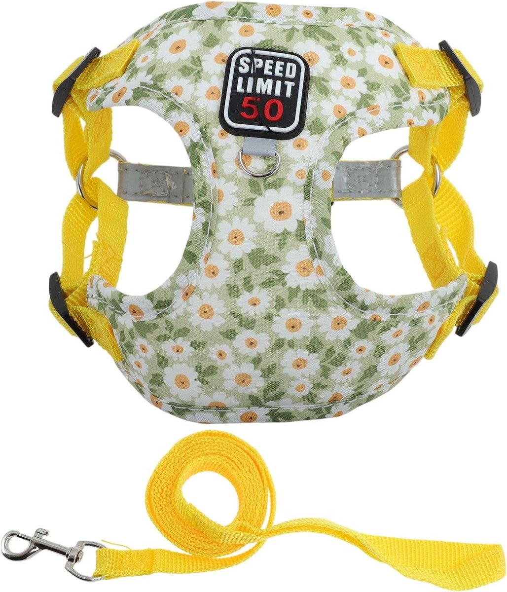 Puppy Dog Harness and Leash Set Reflective Stripes Adjustable Walking Harness for Small Medium Dogs Cats S Yellow - ShopVlot