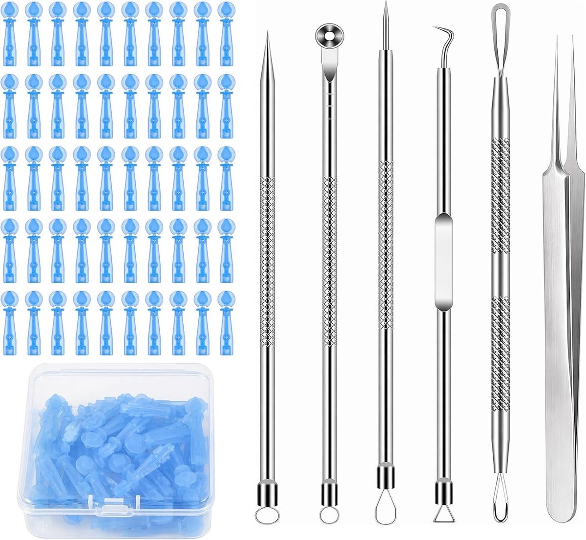 Mee-eterverwijderaar, roestvrij staal, schoonheidsset, wegwerpnaald, gezichtsverzorging, blauw/zilver, set voor het - ShopVlot