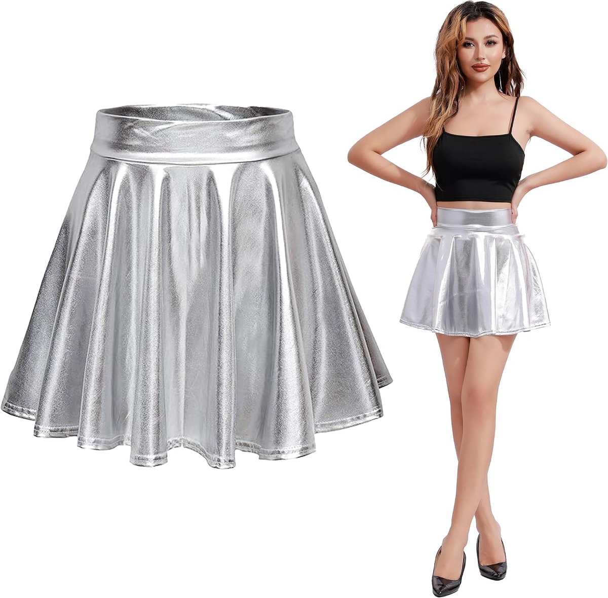 Women's Shiny Skirt High Waist Metallic Skirt Women's Shiny Non Transparent Wrinkle Free Mini Skirt Metal Sexy Mini - ShopVlot