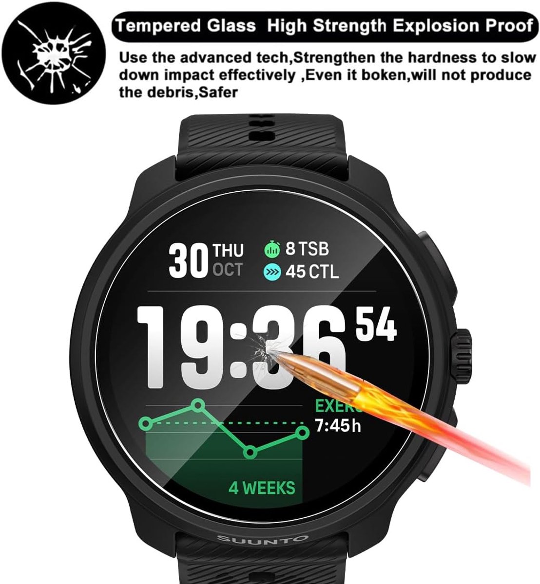 For SUUNTO Race 2 for Tempered Glass Protective Film, Waterproof Tempered Screen Protector, 3 Pack 9H Glass Film HD - ShopVlot