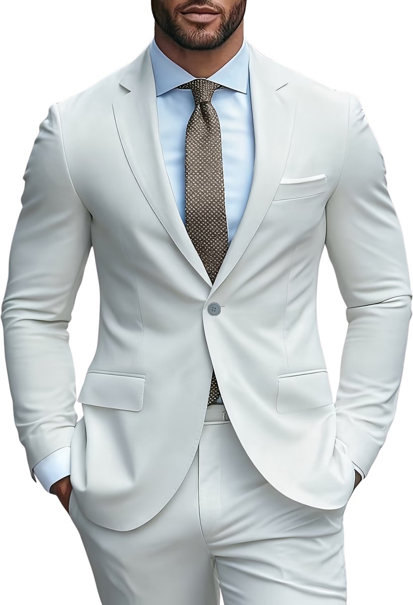 Currero 3 Delig Herenpak Met Overhemd Suit 2 Delig Tailored Fit Kostuum Business Pak Trouwpak Smoking Tuxedo Stijl Bruiloft Kantoor & Feest Oma Grijs
