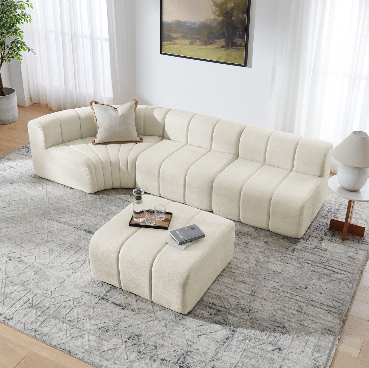 MODENUIT Hoekbank 283 x 198 x 64,7 cm - 4-Zits - Vrij Combineerbare Modules - Woonkamer - Stof - Beige