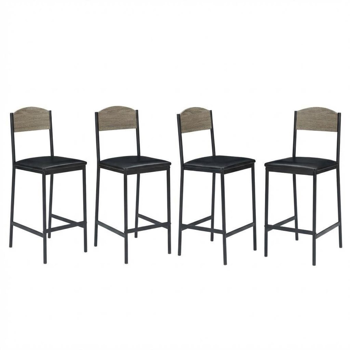 Set van 4 barkrukken, 100cm bartafelhoogte barkrukken met brede comfortabele zitting, moderne vierkante beklede barkruk met rugleuning en voetsteun voor keukeneiland, barblad en eetkamer