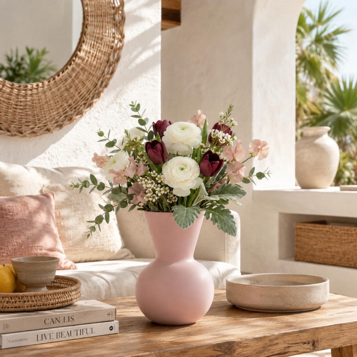 Bellatio Design bloemenvaas Gaya - roze - mat glas - 30 x 40 cm - glazen vazen