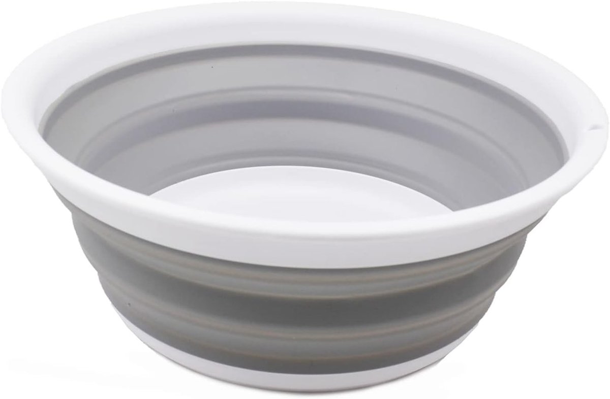 Wasteil opvouwbaar - Wit/Grijs - 12,3 cm diameter x 4,7 cm hoog - Plastic draagbare badkuip - Voor huishoudelijk en buitengebruik