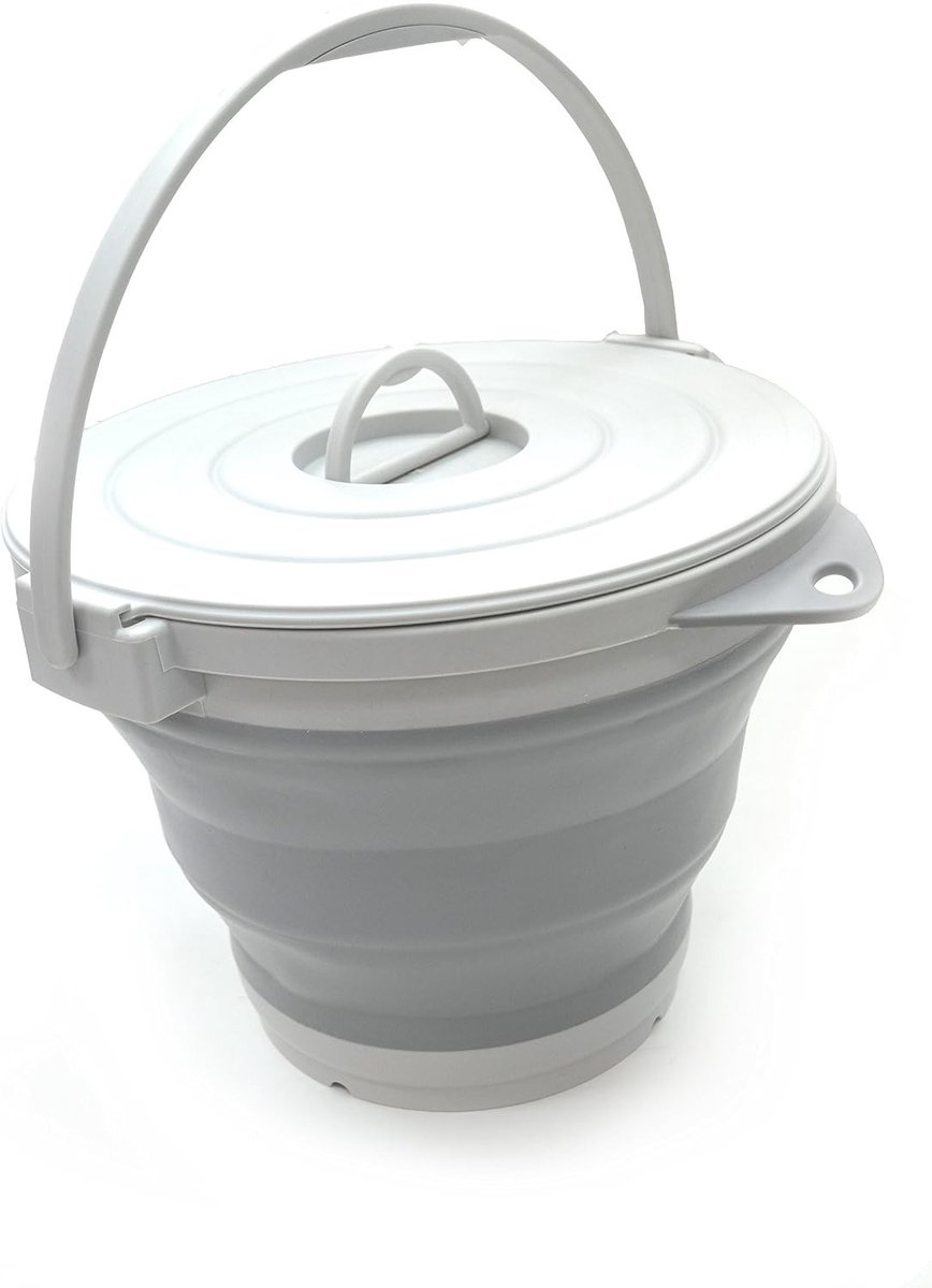 Wasteil opvouwbaar - Grijs - 10 liter - Inklapbare plastic visemmer met vergrendelingsdeksel - Voor outdoor en camping