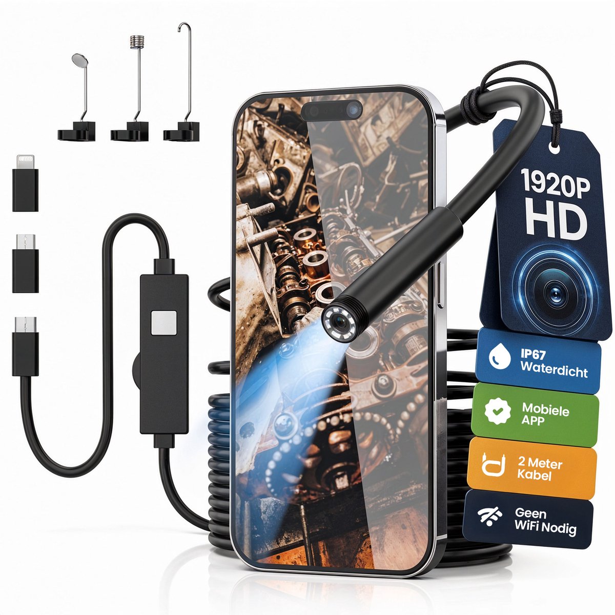 Strex Endoscoop Inspectiecamera 2M - IP67 Waterdicht - LED Verlichting - Endoscoop Camera - Inspectie Camera - Rioolcamera