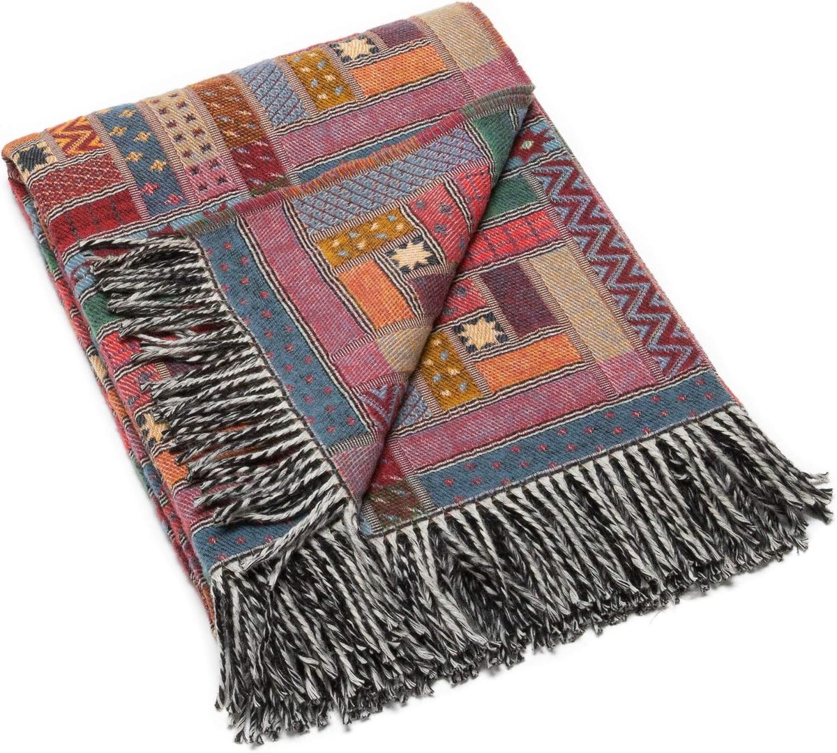 WoolMe plaid 130x190cm - 100% Merino wol - Rood/Groen - Perfect voor binnen en buiten - ShopVlot