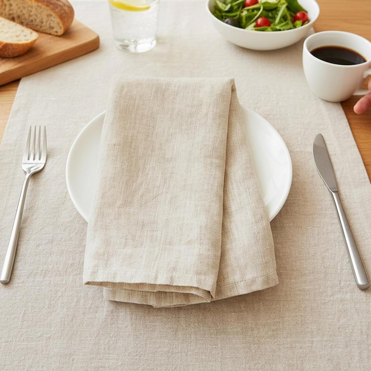 100 Pcs Napkins, Linen Fabric, Beige, for Kitchen, Family Party Tables, Dinner, Cafe, Restaurant - ShopVlot
