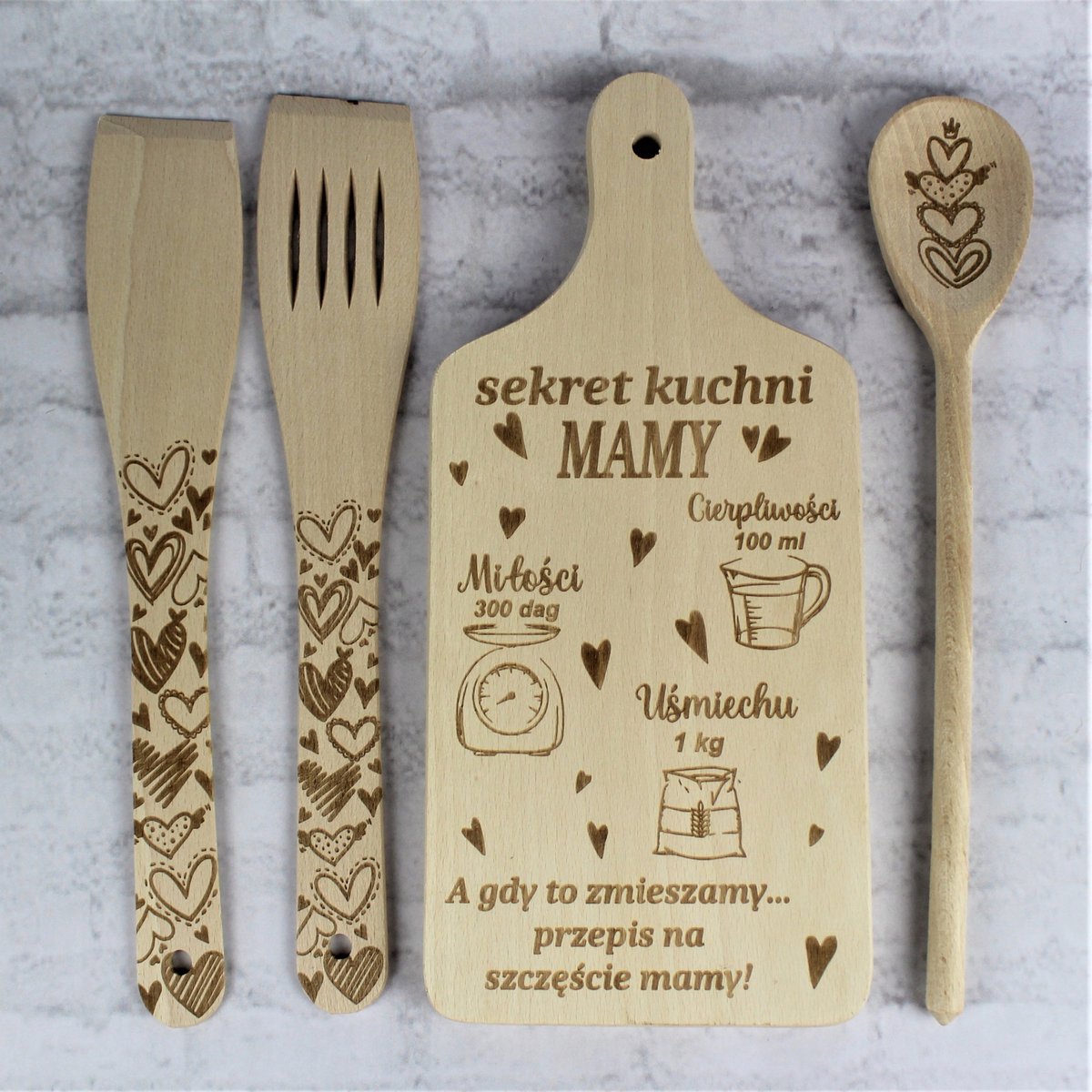 Merkloos Keukengerei Set met Gravure - Perfect Cadeau voor Moederdag
