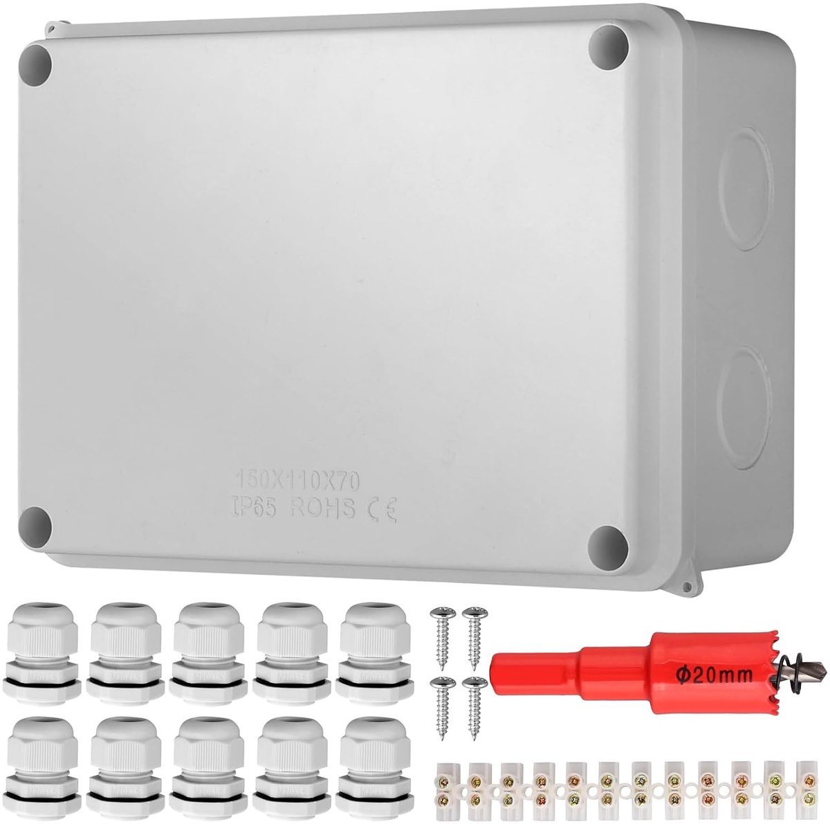 EYPINS Junction Box External, IP65 Waterproof Distribution Box for Outdoor Use, Junction Box with M20 Cable Feeder and - ShopVlot