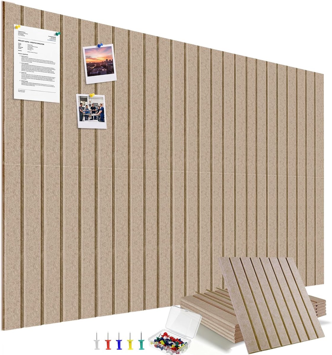 Prikbord vilt 90 x 60 cm, 6 prikborden met 30 punaises 40 plakstrips - ShopVlot