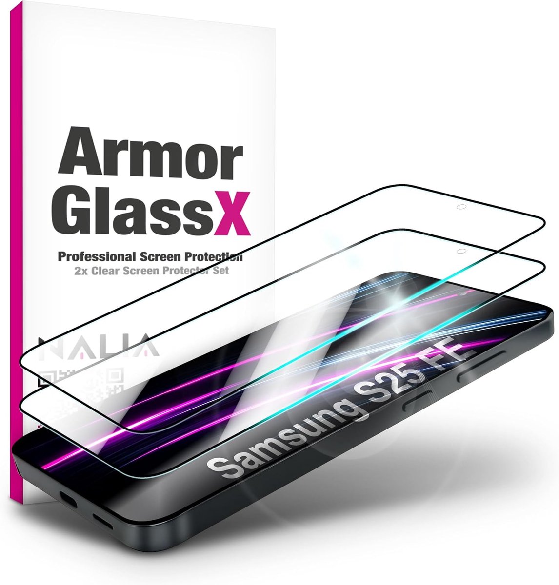 NALIA ArmorGlassX Compatible with Samsung Galaxy S25 FE Glass (Super Clear Screen Protector), 2× Protective Glass with - ShopVlot