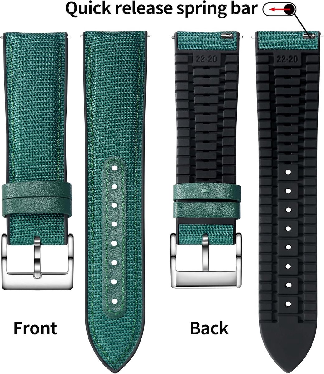 Binlun Silicone Nylon Watch Strap 18 19 20 21 22 mm Hybrid Rubber Replacement Band with Quick Release System for Men - ShopVlot