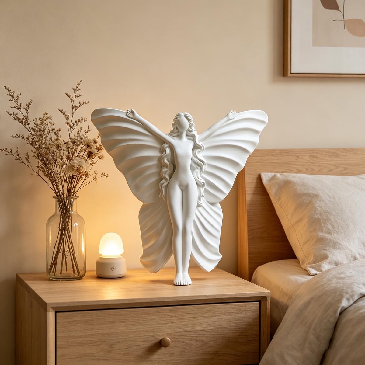 White Sculpture of Woman Butterfly - Modern Decorative Statue for Home, Resin Figure for Living Room, Office and - ShopVlot