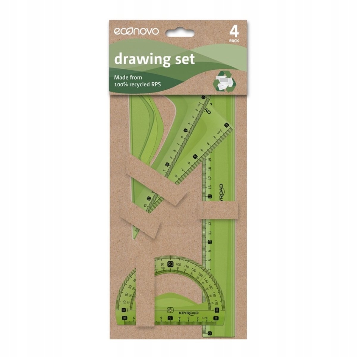 ECONOVO Geometrie Set 30cm Liniaal Gerecycled Groen 4 Stuks