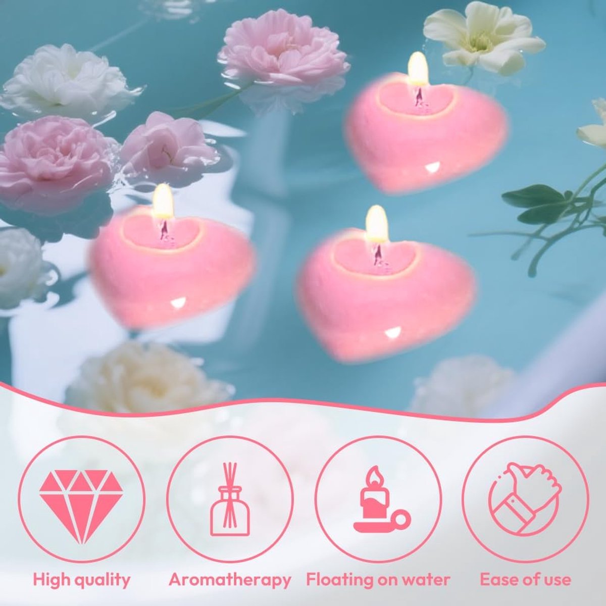 12 Pieces Floating Candles Heart Shape Floating Waterproof Large Floating Candles 50 x 45 x 28 mm Tea Lights Burning - ShopVlot