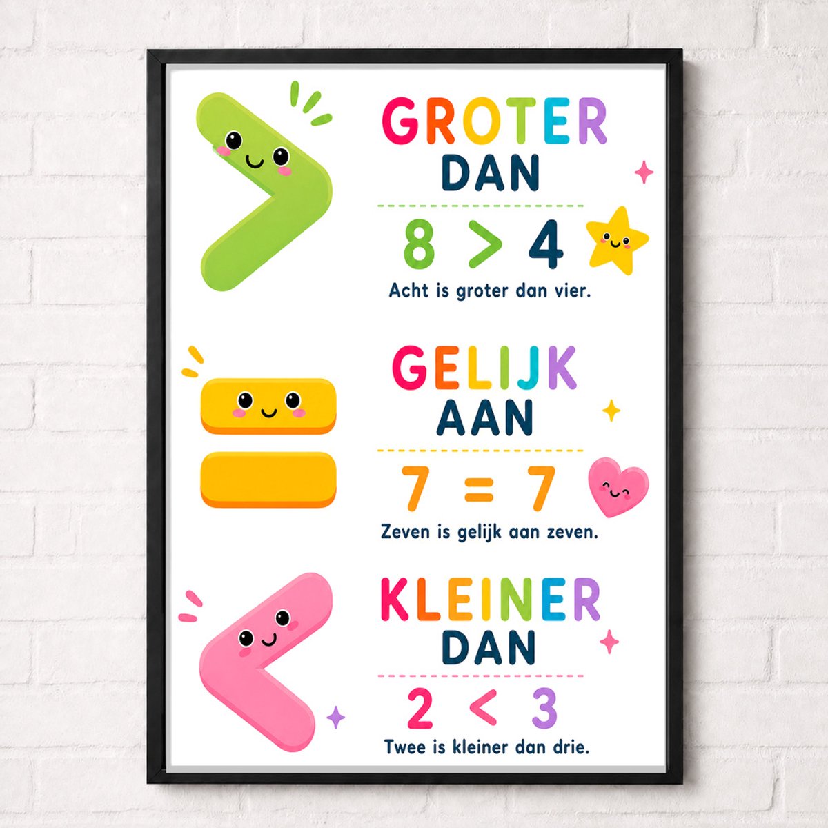 Groter, Kleiner en Gelijk Educatieve Poster voor Kinderen - Leren - groep 1 t/m 3 (4-7 jaar) - A1+ 61 x 91,5 cm