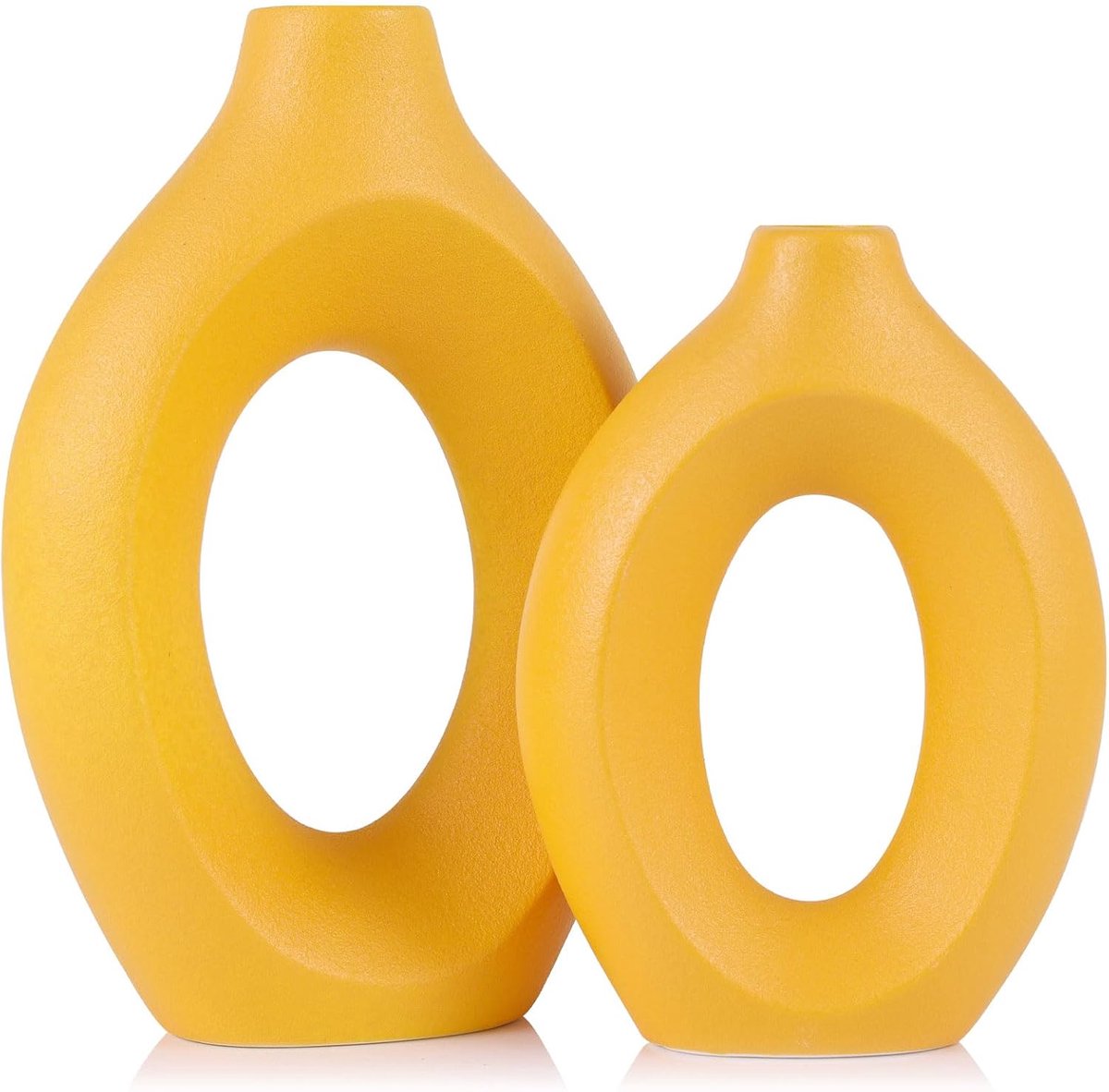 Yellow Vase Set of 2, Modern Hollow Matte Yellow Ceramic Vase, Boho Style Decorative Pampas Grass Flower Vase for - ShopVlot
