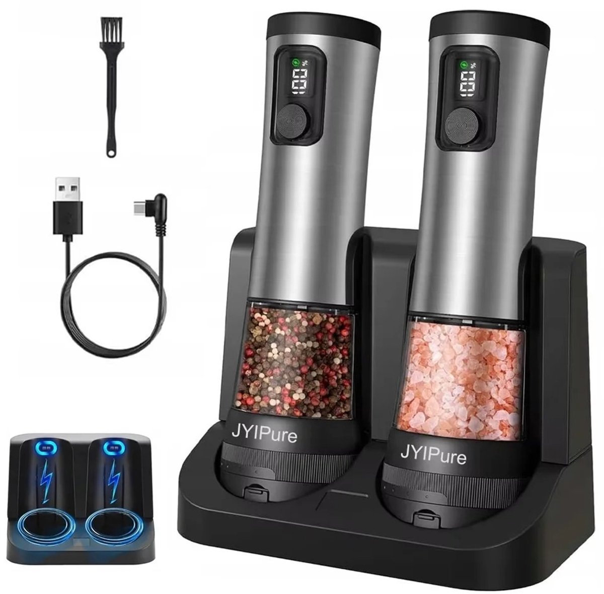 Archi Elektrische Zout- en Pepermolen set – Oplaadbaar – 2 Stuks – Digitaal Display – Instelbare Maalgraad – 100 ml – Met Oplaadstation