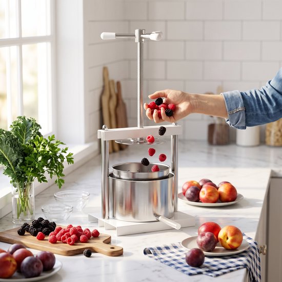 5L Handmatige Fruitpers - Appelsap, Druivensap & Groentesap - RVS Persmand, Eenvoudig Schoon te Maken, Zilver — afbeelding 4