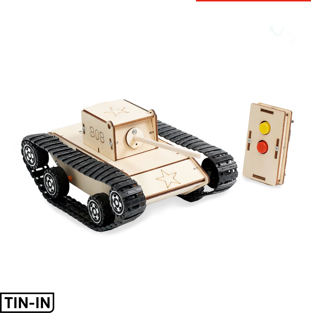 TIN-IN Houten 3D Puzzel RC Tank - Bouwpakket met Afstandsbediening en Rupsbanden - Modelbouw Volwassenen