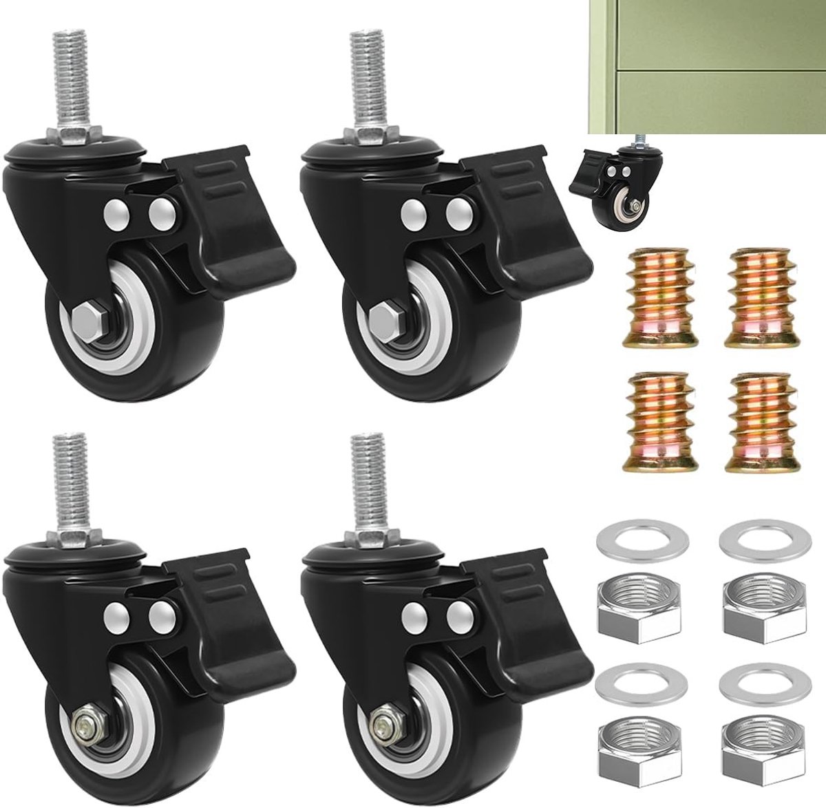 Meubelwielen met Rem - Zwart - 50 mm - Hoogwaardig Staal en PVC/PU - Voor Meubels en Goederen