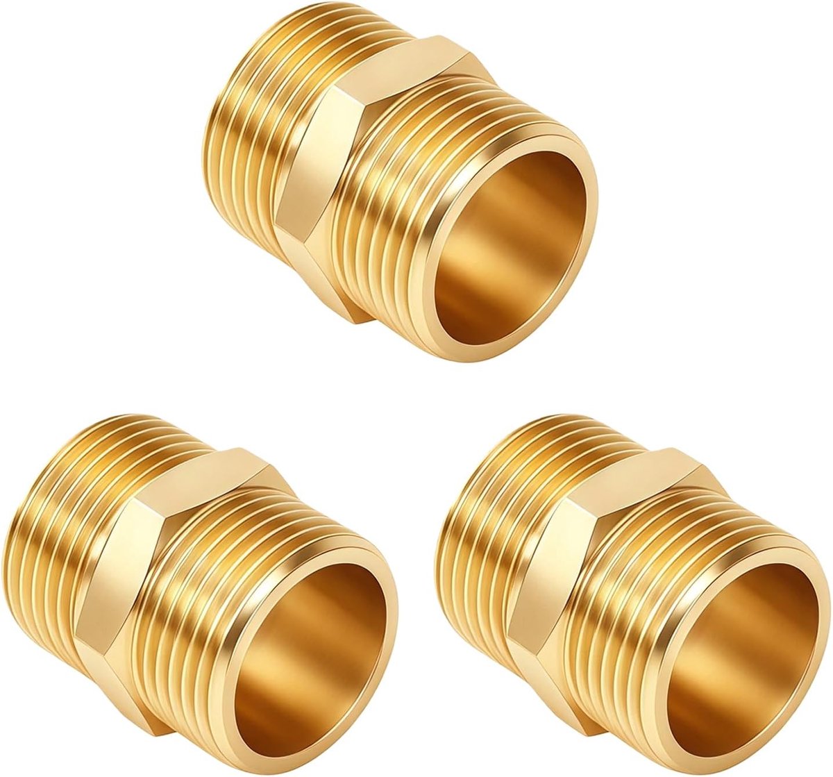 Double nipple G3/4 inch (Ø 25.7 mm) male thread, 3 pieces brass double nipple - ShopVlot