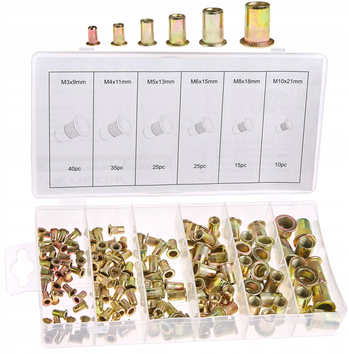 Set van 150 stalen blindklinkmoeren M3-M10