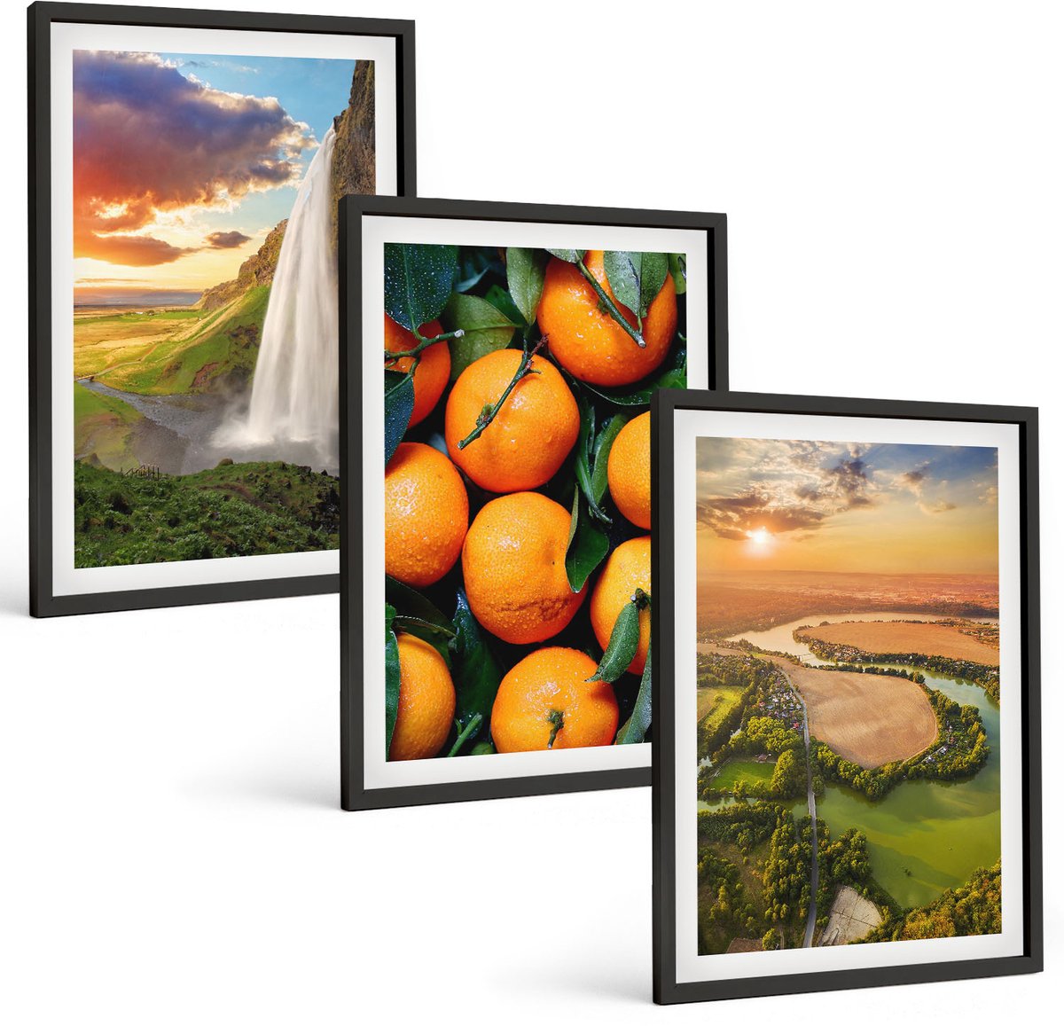 Tulup 4-Delige Schilderij Set - Waterval Bergen Sinaasappels Italiaans Landschap Zonsondergang - 40 x 60 cm - Wanddecoratie - Moderne Interieurdecoratie - Moderne Wanddecoratie