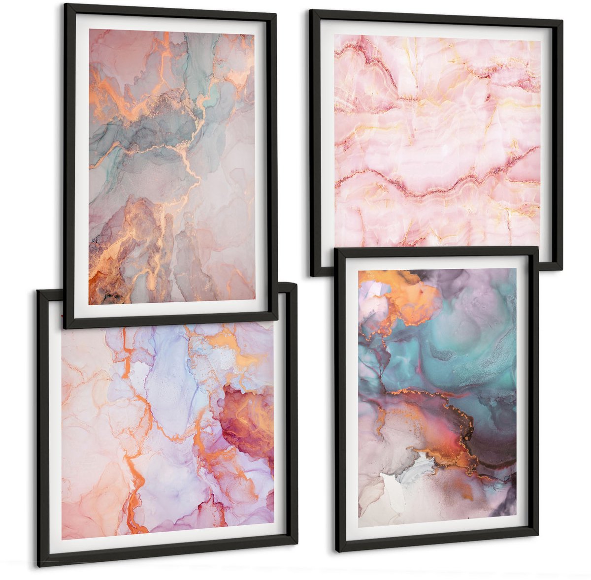 Tulup 4-Delige Schilderij Set - Abstracte patronen in pastelkleuren met accenten - 40 x 40 cm en 40 x 60 cm - Muurdecoratie - Decoratieve Schilderijen - Wohnzimmer - Wanddecoratie