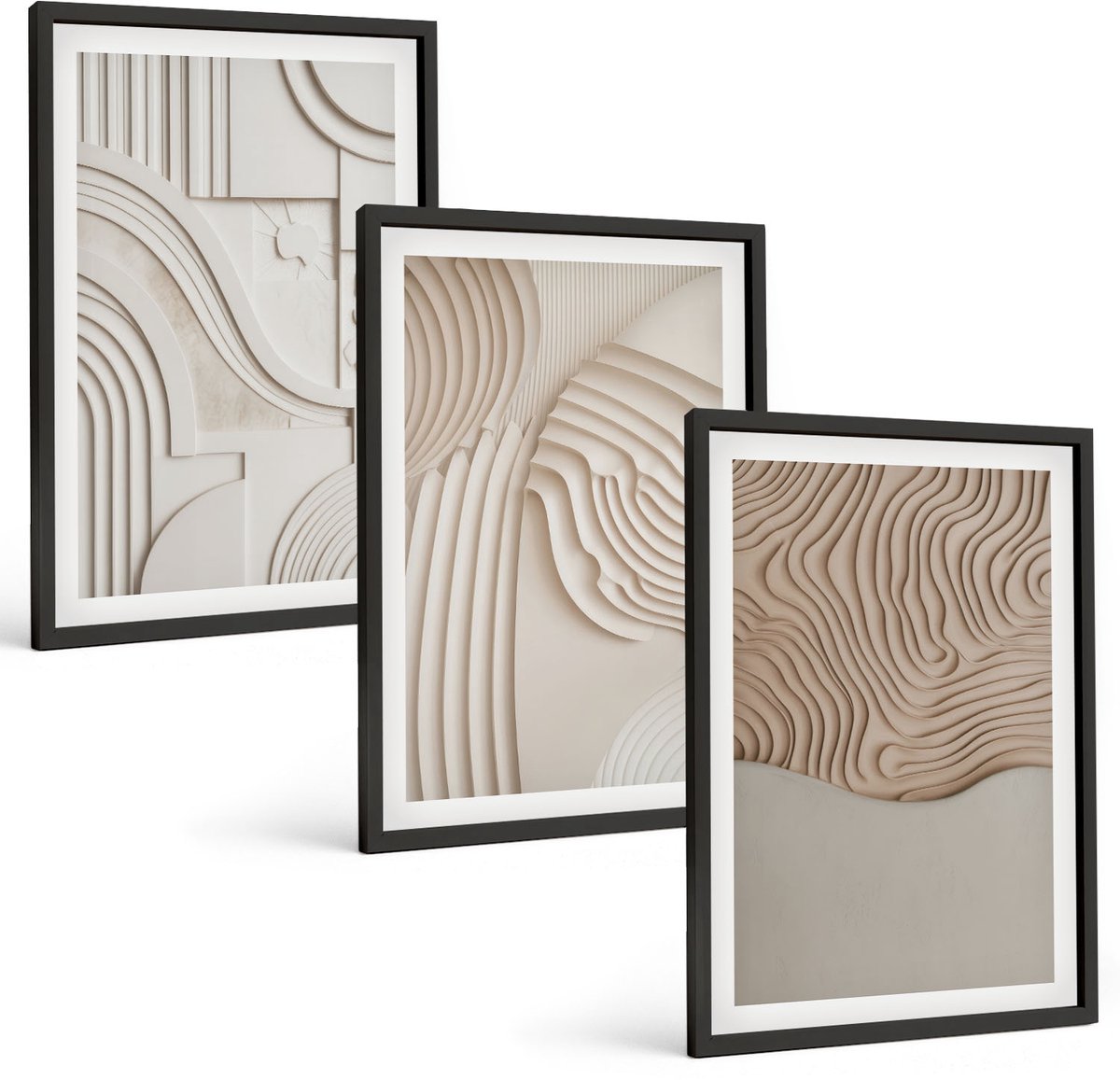 Tulup 4-Delige Schilderij Set - Abstracte patronen in beige en witte tinten. - 40 x 60 cm - Schilderijen Set - Wanddecoratie - Woonkamer - Stijlvolle Muurdecoratie