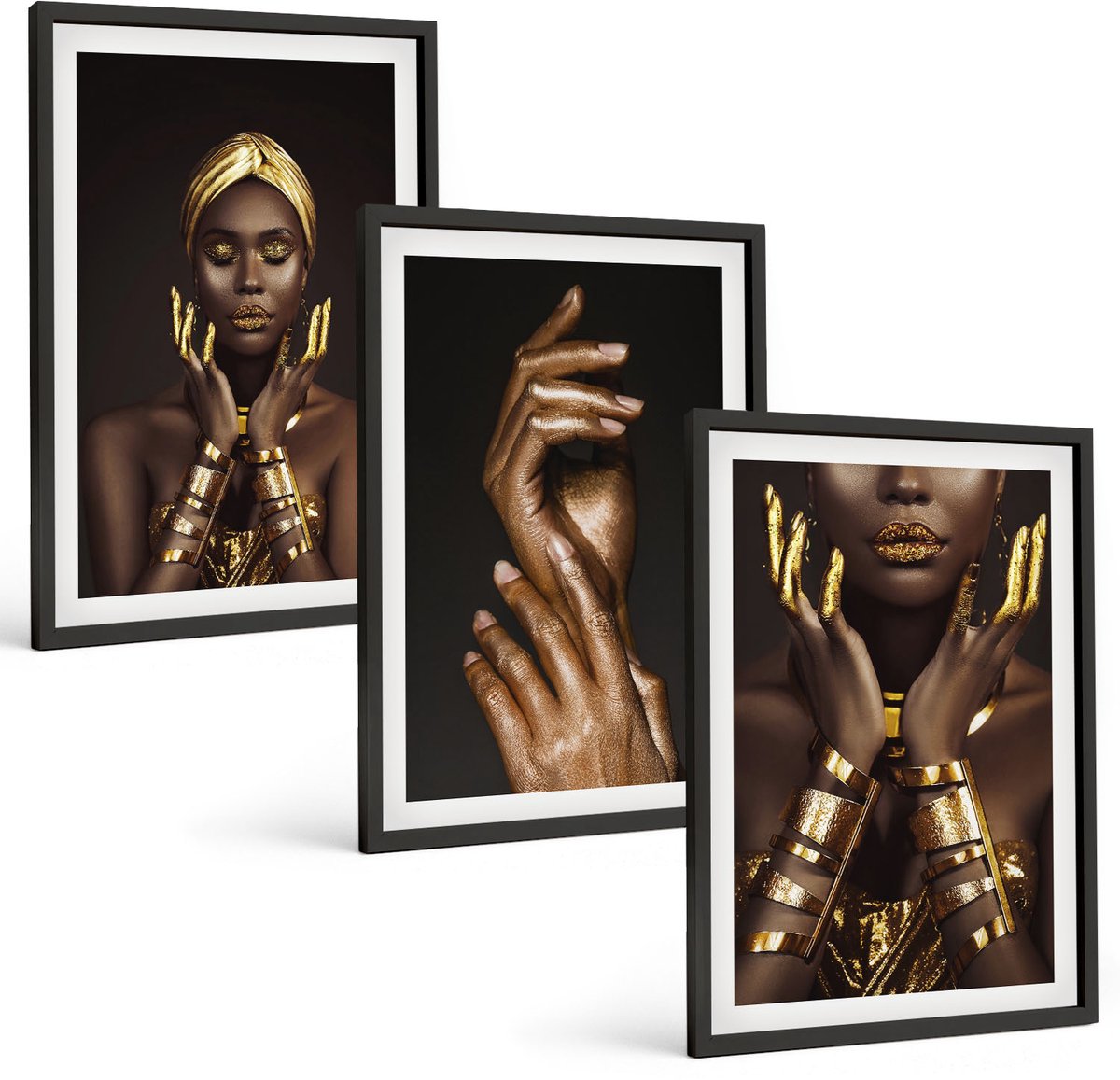 Tulup 4-Delige Schilderij Set - Elegante portretten van een Afrikaanse vrouw - 40 x 60 cm - Stijlvolle Wanddecoratie - Interieur - Moderne Wanddecoratie