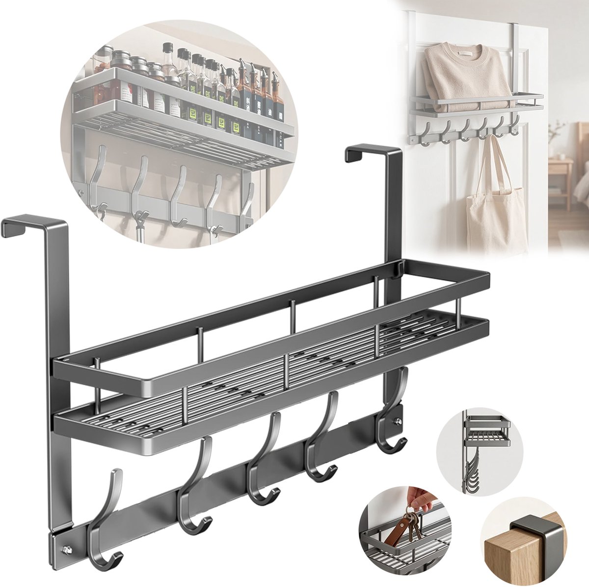 Deurhanger, Deurdecoratie Met Mandje en Haken, Niet Boren, Deurhangers Voor Kleding.