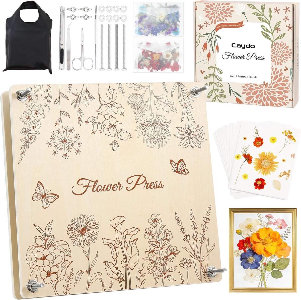 Bloemenpers 28x28cm - 10 Laags - Voor het Bewaren van Bloemen en Planten - Caydo