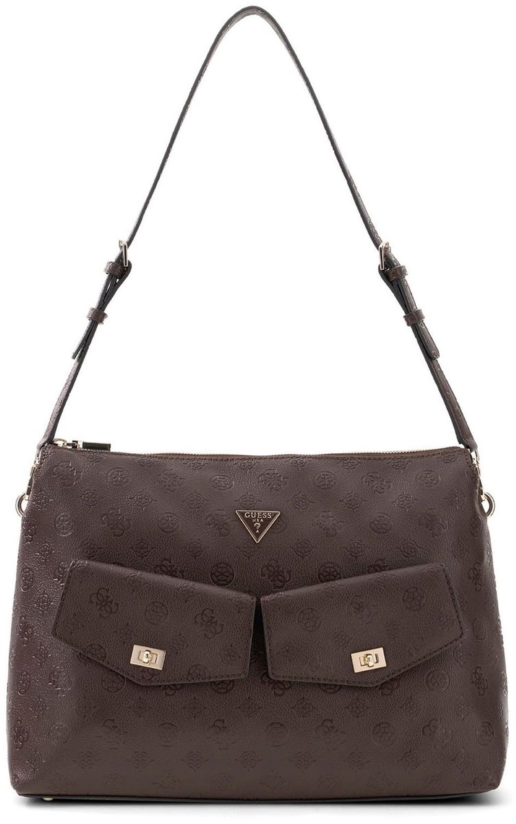 GUESS schoudertas Blake Hobo Brown Logo donkerbruin