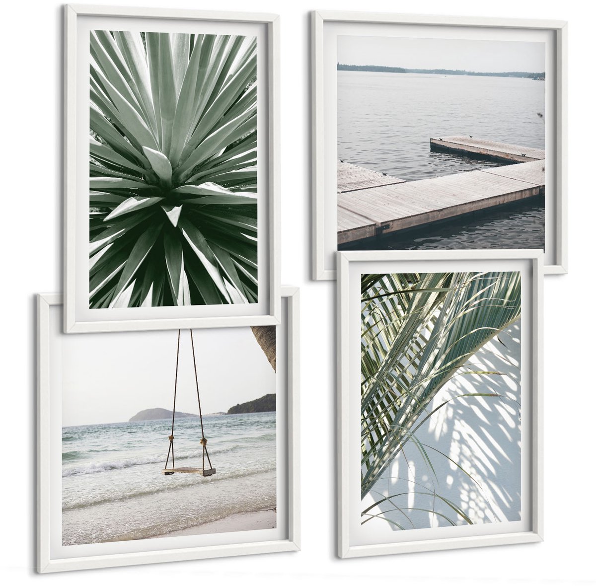 Tulup 4-Delige Schilderij Set - Schommel van palmbladeren en houten brug - 40x40 en 40x60 - Decoratieve Schilderijen - Wanddecoratie - Hal - Woonkamer Decoratie