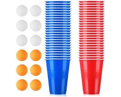 Beer Pong Bekers Set - Rood en Blauw - 12,5 x 9,5 cm - Herbruikbare Bekers van Voedselveilig PP - Voor Drankspellen en Feesten