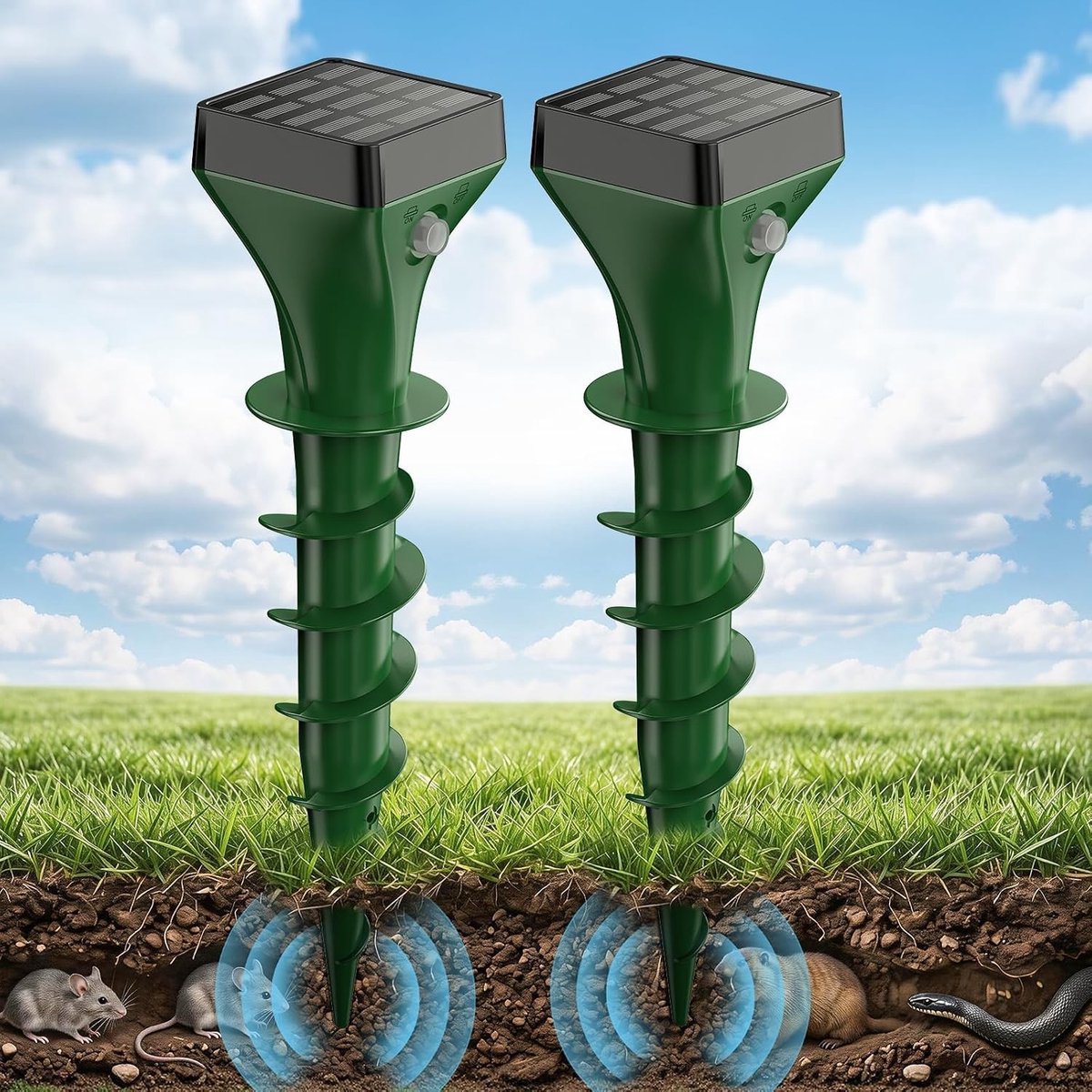 Mollenverjager trilling - Groen - Anti-mollen op zonne-energie - IP65 Waterdicht ABS - Voor Tuin en Gazon