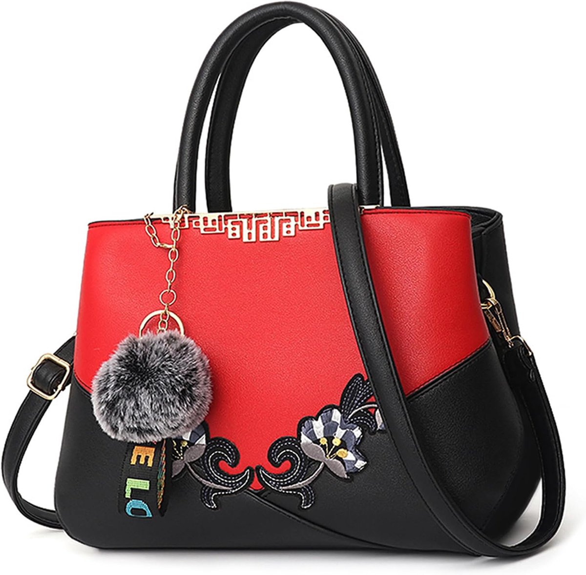 Women Handbags Embroidery Top Handle Handbags Cute Pompom Travel Casual Tote Bag Shoulder Bag PU Leather Fashion - ShopVlot