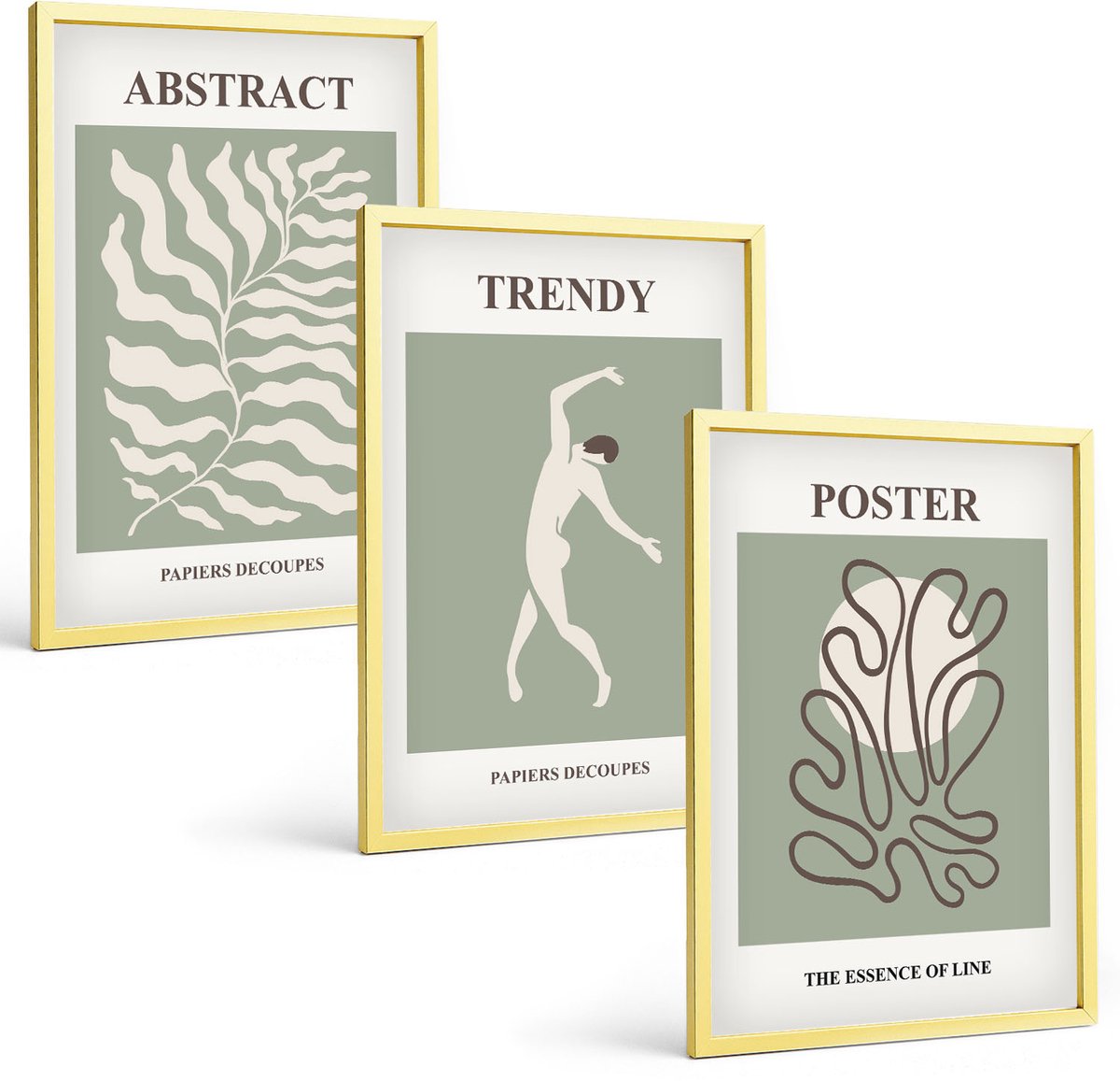TULUP 4-Delige Schilderij Set - Plantenpatronen in groene tinten van Henri Matisse - 40 x 60 cm - Muurdecoratie - Schilderijen Set - Woonkamer - Wanddecoratie Gouden lijst