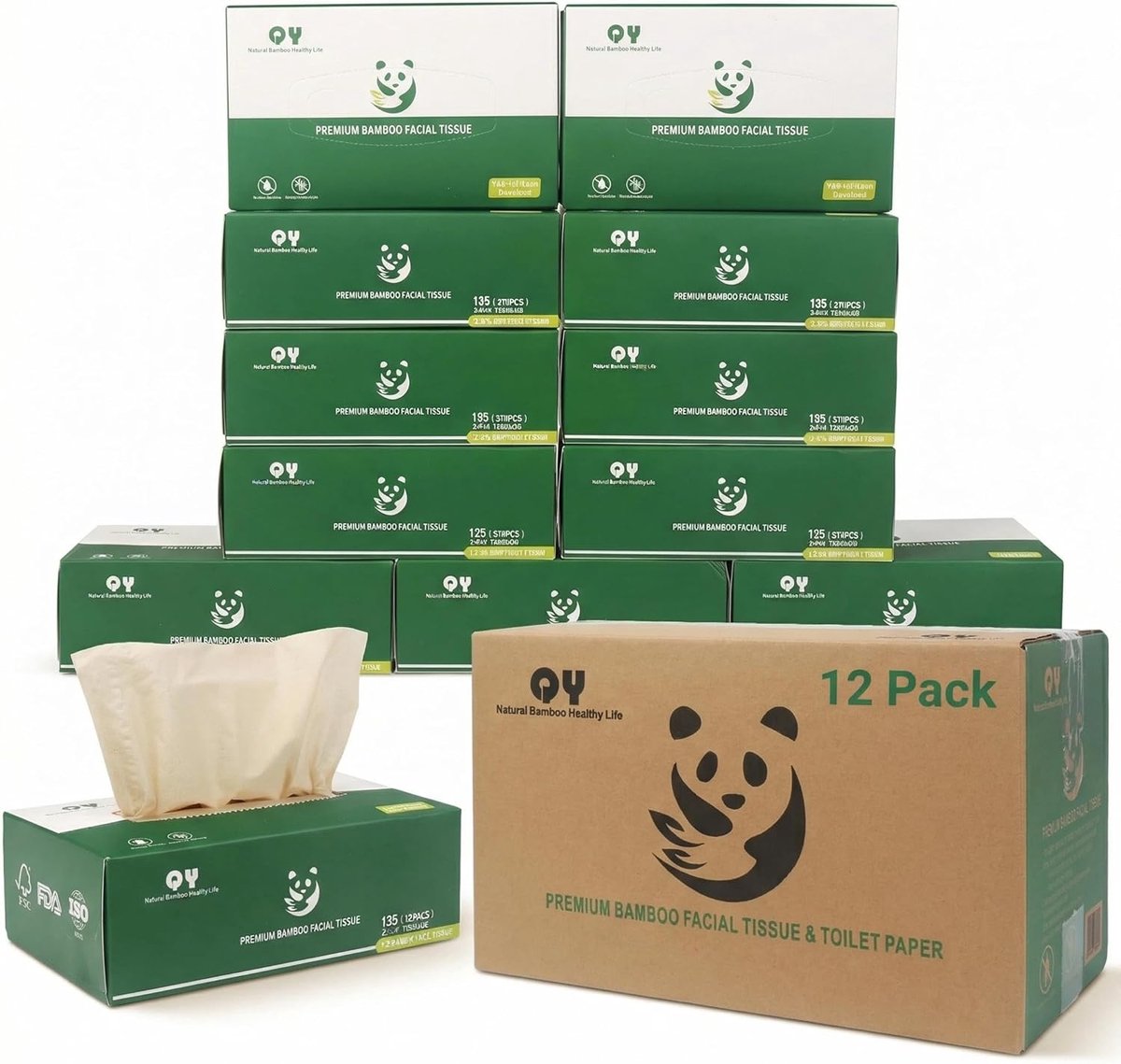 Papierdoos tissues XL 12 pakken - 2-laags ongebleekt - hypoallergeen - ideaal voor gevoelige huid